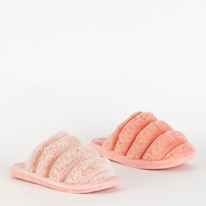 Světle růžová kožešina Dámské pantofle Puffie - Obuv