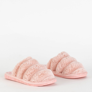 Světle růžová kožešina Dámské pantofle Puffie - Obuv