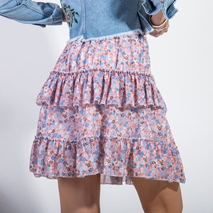 Světle růžová krátká sukně s květinovými volánky - Oblečení