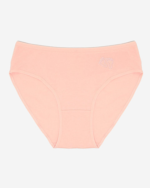 Světle růžové dámské bavlněné kalhotky s vyšívanými nožičkami - Spodní prádlo