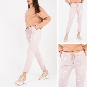 Světle růžové dámské látkové kalhoty s nápisy - Oblečení