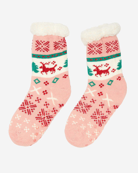 Světle růžové dámské ponožky s vánočním vzorem - Spodní prádlo