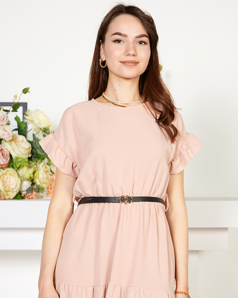 Světle růžové dámské šaty s volánky - Oblečení