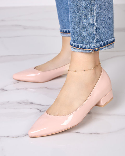 Světle růžové lakované lodičky na plochém podpatku Oki- Footwear