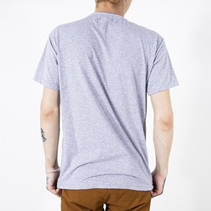 Světle šedé bavlněné pánské tričko s barevným potiskem - Oblečení
