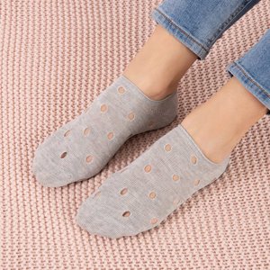 Světle šedé dámské kotníkové ponožky s ozdobnými otvory - ponožky