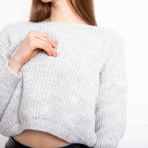 Světle šedý dámský krátký svetr - Oblečení