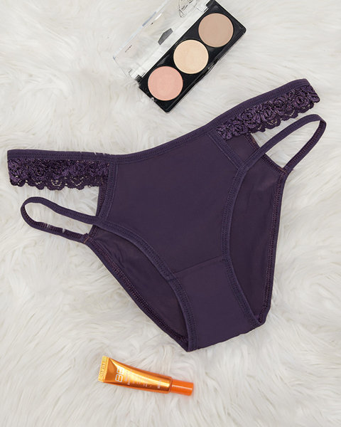 Tmavě fialové krajkové kalhotky pro ženy, brazilský typ s krajkou - Spodní prádlo