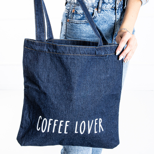 Tmavě modrá dámská látková kabelka s nápisem „Coffee lover“ - Kabelky