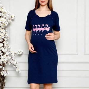 Tmavě modrá těhotenská a kojící noční košile ve tvaru luku - Oblečení