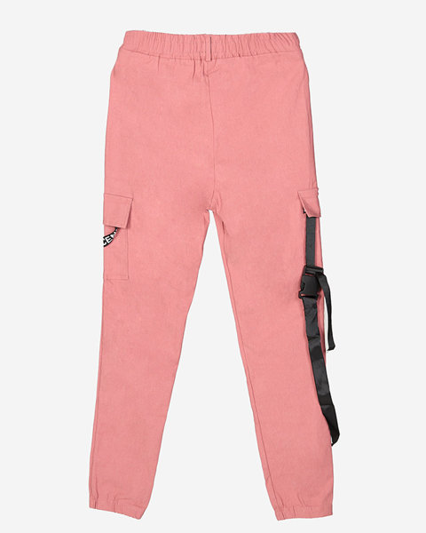Tmavě růžové dámské cargo kalhoty s páskem - Oblečení