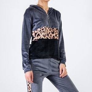 Tmavě šedá dámská mikina s leopardími pruhy - Oblečení