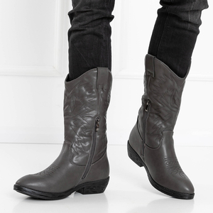 Tmavě šedé dámské kovbojské boty z ekokůže Vetika - Obuv