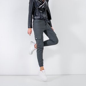 Tmavě šedé dámské nákladní kalhoty s kapsami - Oblečení