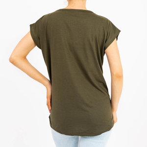 Tmavě zelené dámské tričko se stříbrným potiskem - Oblečení