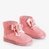 VÝPLET Tmavě růžové dětské sněhové boty s perlami Mira - Obuv