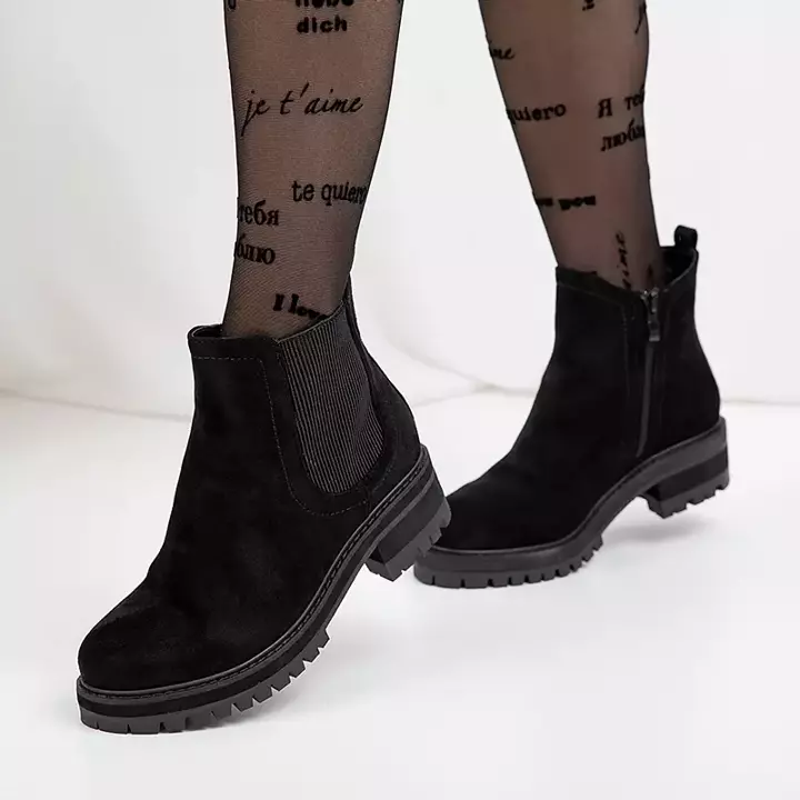 VÝPRODEJ Černé boty na platformě s elastickými vsadkami Weelt - Obuv