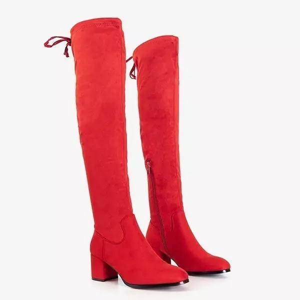 VÝPRODEJ Červené dámské kozačky přes koleno - boty Elvina