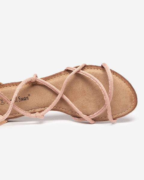 VÝPRODEJ Růžové pastelové gladiátorské sandály do půli lýtek Jeniso - Footwear