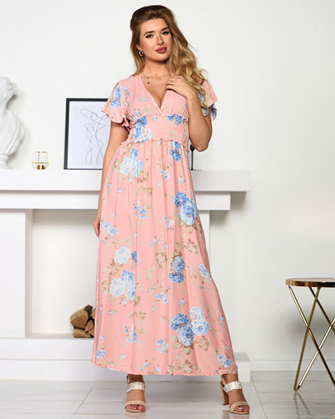 Vzdušné růžové dámské květinové šaty s krátkým rukávem - Oblečení