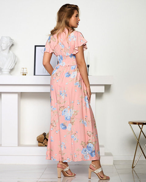 Vzdušné růžové dámské květinové šaty s krátkým rukávem - Oblečení
