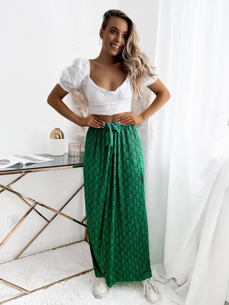 Zelená dámská plisovaná maxi sukně se vzory - Oblečení