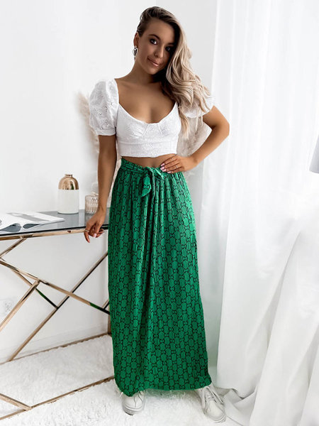Zelená dámská plisovaná maxi sukně se vzory - Oblečení