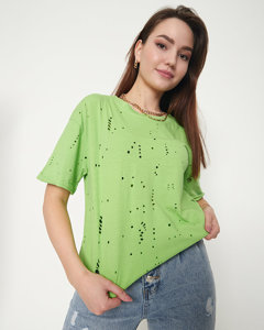 Zelené bavlněné dámské tričko s ozdobnými otvory - Oblečení