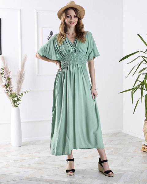 Zelené dámské dlouhé šaty s obálkovým výstřihem - Oblečení