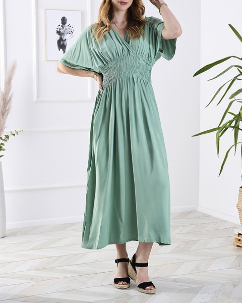 Zelené dámské dlouhé šaty s obálkovým výstřihem - Oblečení