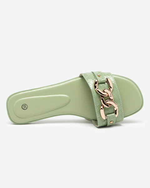 Zelené dámské pantofle s kovovým řetízkem Meritala - Obuv