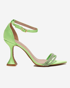 Zelené dámské sandály na vysokém podpatku s ozdobnými kubickými zirkony Manestri - Obuv