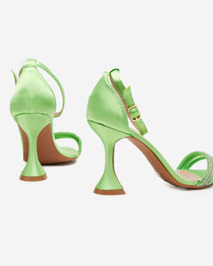 Zelené dámské sandály na vysokém podpatku s ozdobnými kubickými zirkony Manestri - Obuv