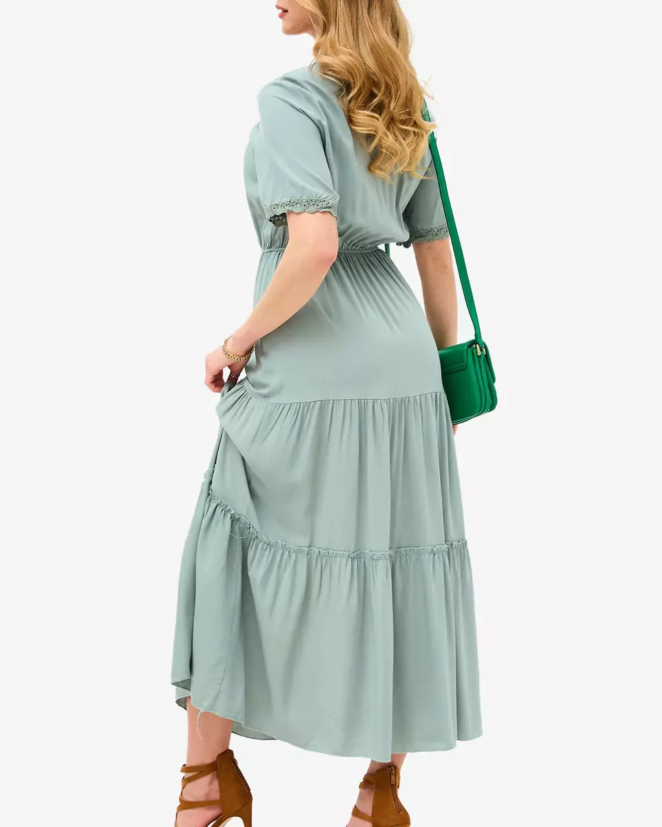 Zelené dlouhé dámské šaty s krátkým rukávem- Oblečení