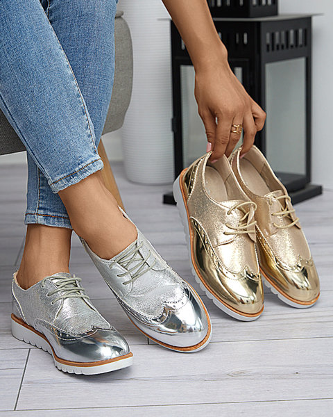 Zlaté dámské boty s třpytivými stříbrnými vsadkami na sítnici - Obuv