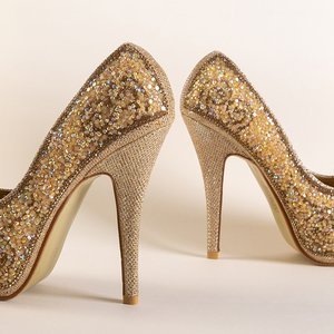 Zlaté třpytivé lodičky na jehlovém podpatku Adriannah - obuv