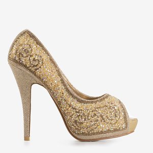 Zlaté třpytivé lodičky na jehlovém podpatku Adriannah - obuv