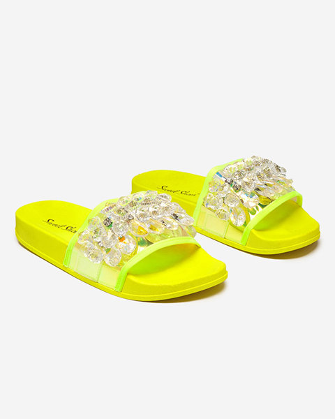 Žluté dámské gumové pantofle s krystaly Omisa - Obuv