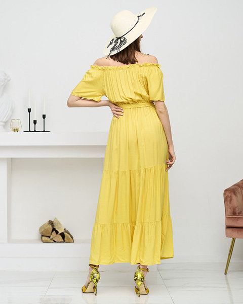 Žluté dámské midi šaty s otevřenými zády - Oblečení