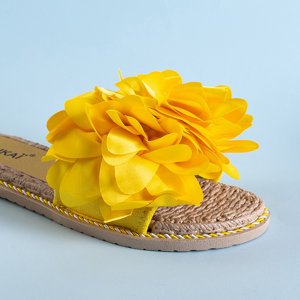 Žluté dámské pantofle Etain s květinami - obuv