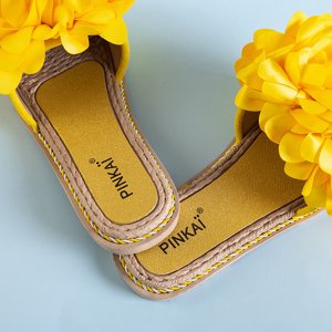 Žluté dámské pantofle Etain s květinami - obuv