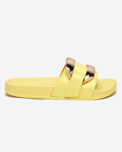 Žluté dámské pantofle se zlatým ornamentem Serina - Obuv