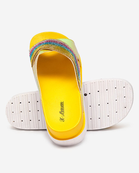 Žluté holografické dámské pantofle s flitry Yalay - Footwear