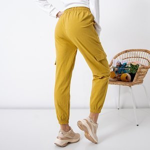Žluto - zelené dámské nákladní kalhoty PLUS SIZE - Oblečení