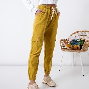 Žluto - zelené dámské nákladní kalhoty PLUS SIZE - Oblečení