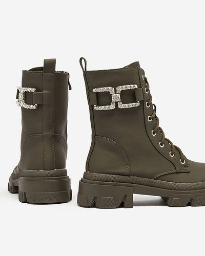 Royalfashion Dámské šněrovací boty v khaki barvě Cefitity