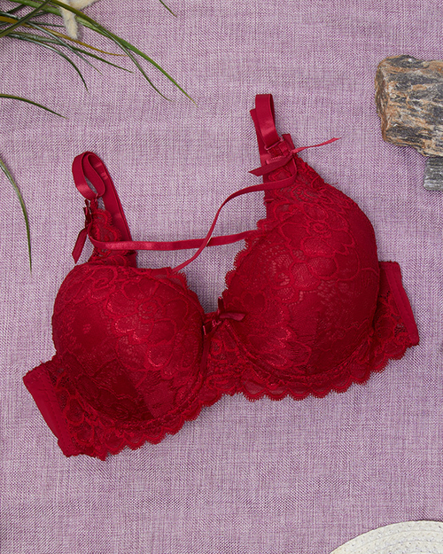 Бюстгальтер жіночий з мереживом бордового кольору - Білизна