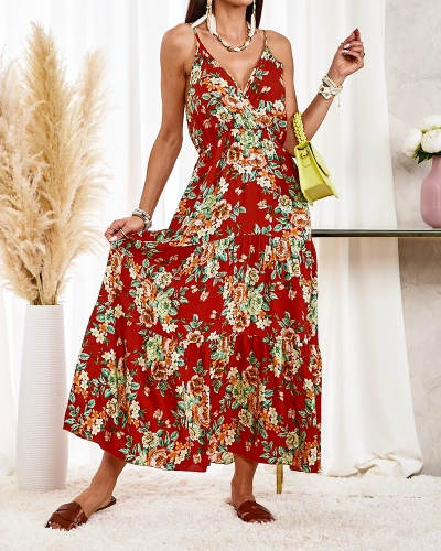 Royalfashion Oranžové dlouhé dámské květované šaty