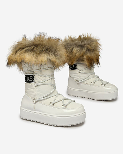 Royalfashion Dětské nazouvací boty a'la snow boots s kožíškem v bílé barvě Asika