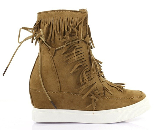 Sneakersy z frędzlami - kolor camel - Obuwie